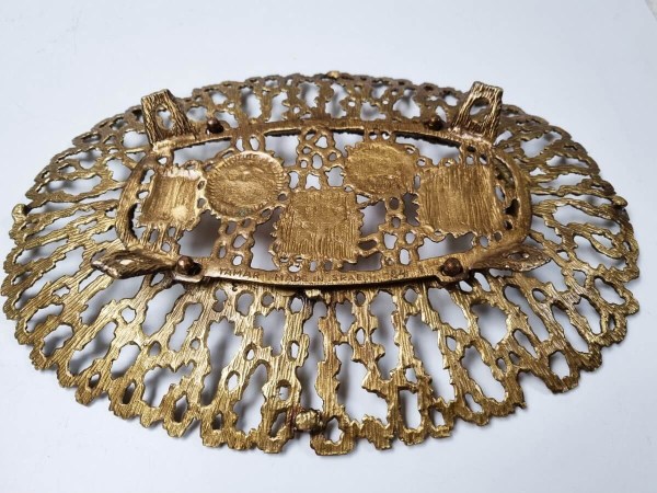 Tamar Raban Israel 184 Judaïca Jerusalem Brutalist Brass Dish mand schaal enamel brass bronze dish tray vintage-00001